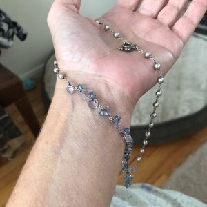 Pink peridot, blue lapis, pearls, white gold